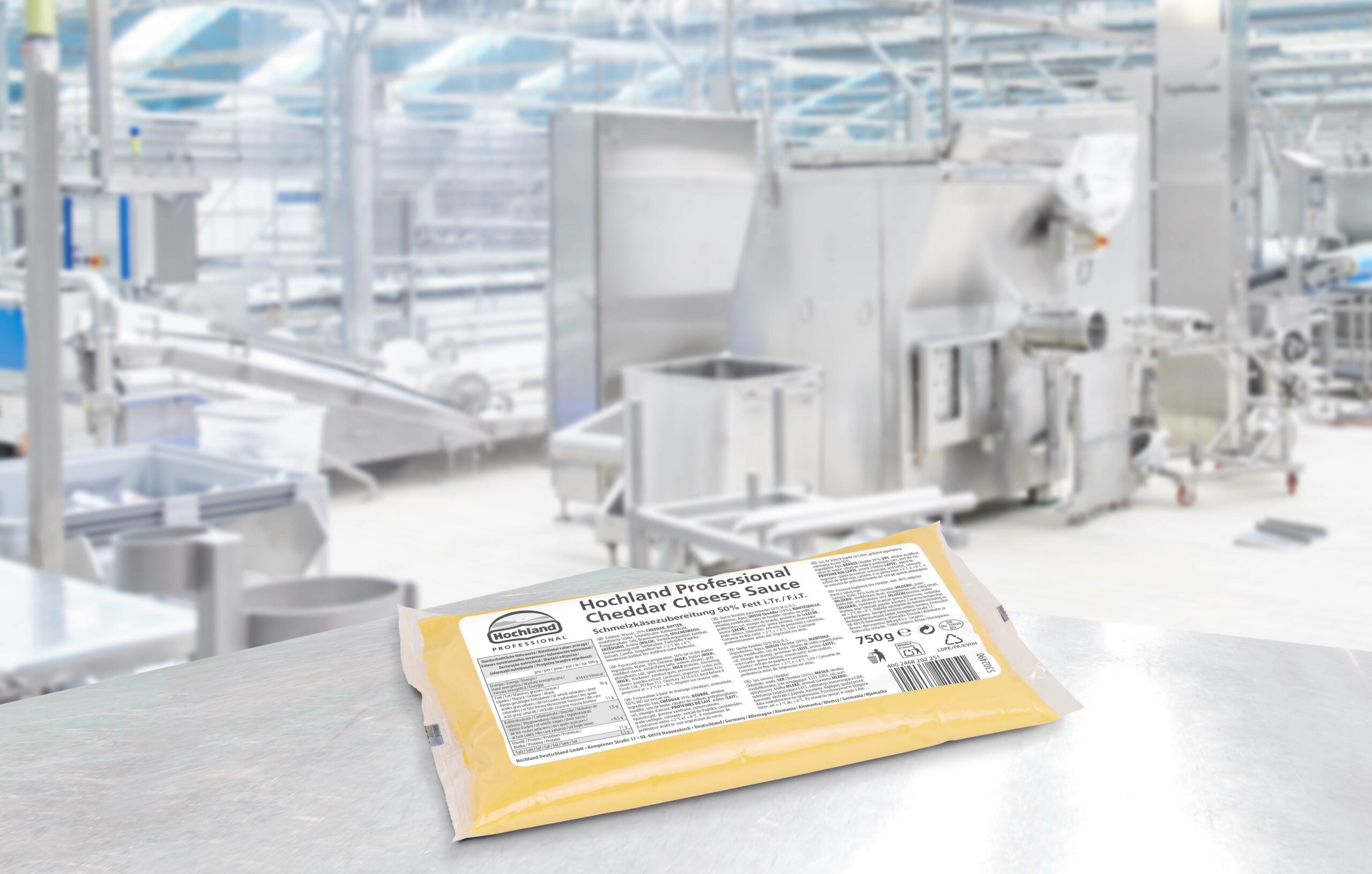 Cheddar Cheese Sauce of Hochland Professional in a industrial environment